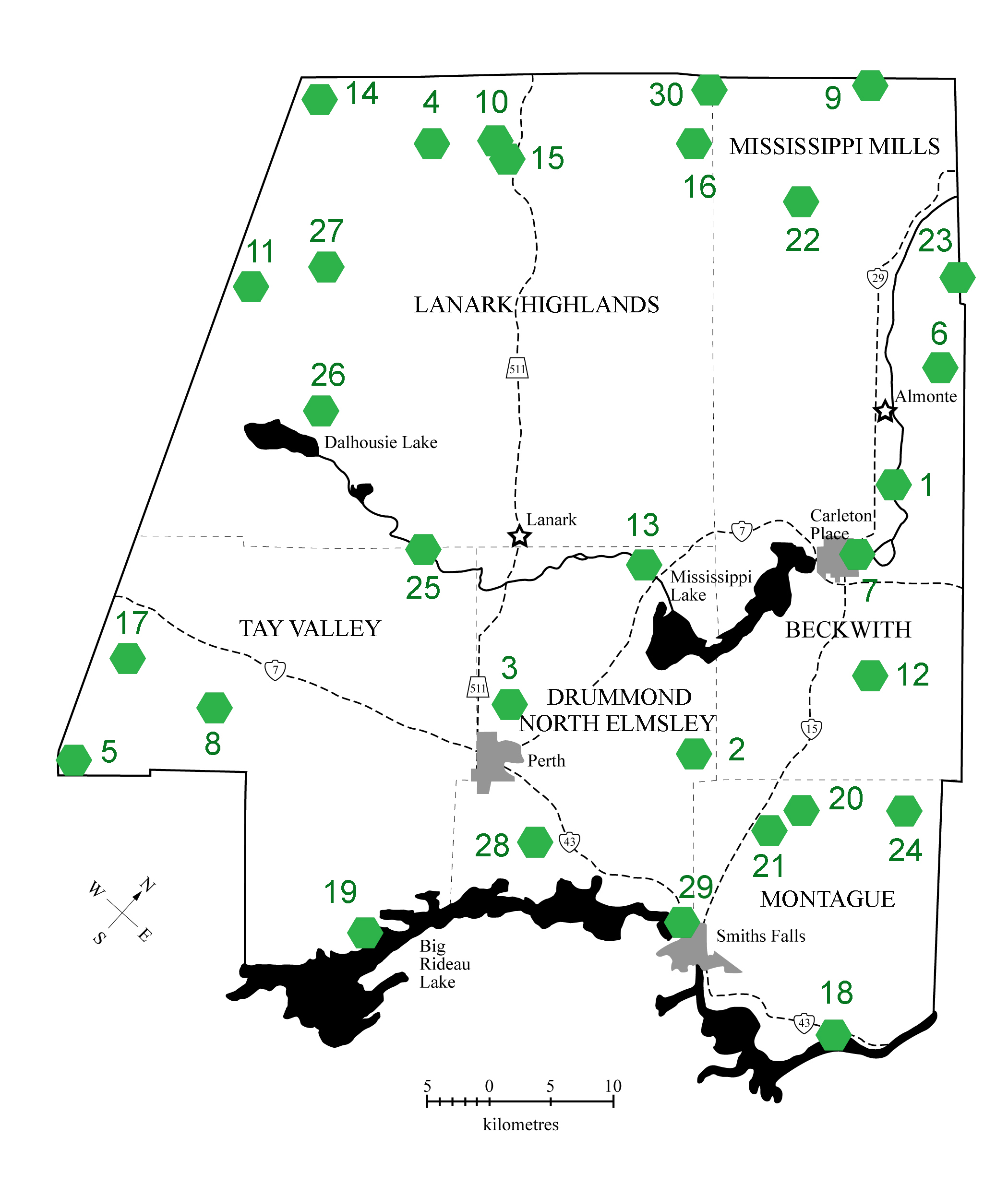 Map of the green gems in Lanark County